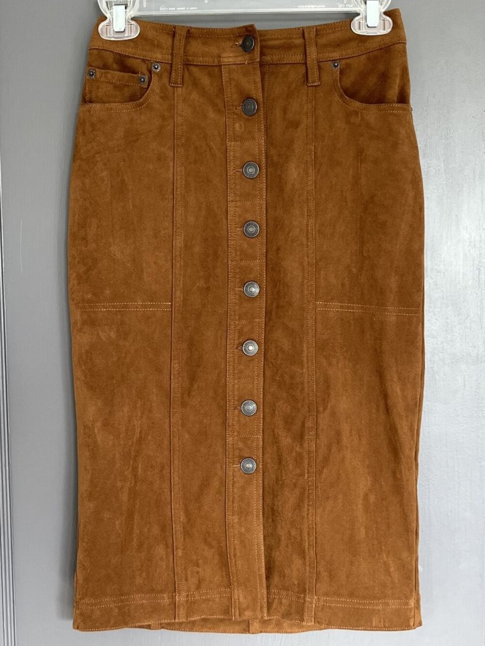 Abercrombie & Fitch Faux Suede Skirt Size 25 Knee Length Tan Brown Natural Rise